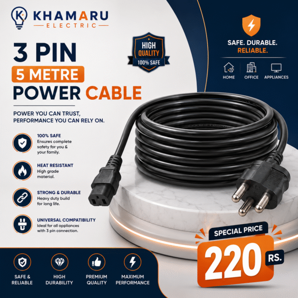 3 Pin 5 Metre Power Cable