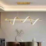 Gold Metallic LED Chandelier with Curly Acrylic Light – 1000mm Long - Image 2