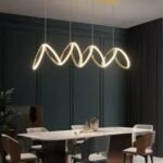 Gold Metallic LED Chandelier with Curly Acrylic Light – 1000mm Long - Image 4