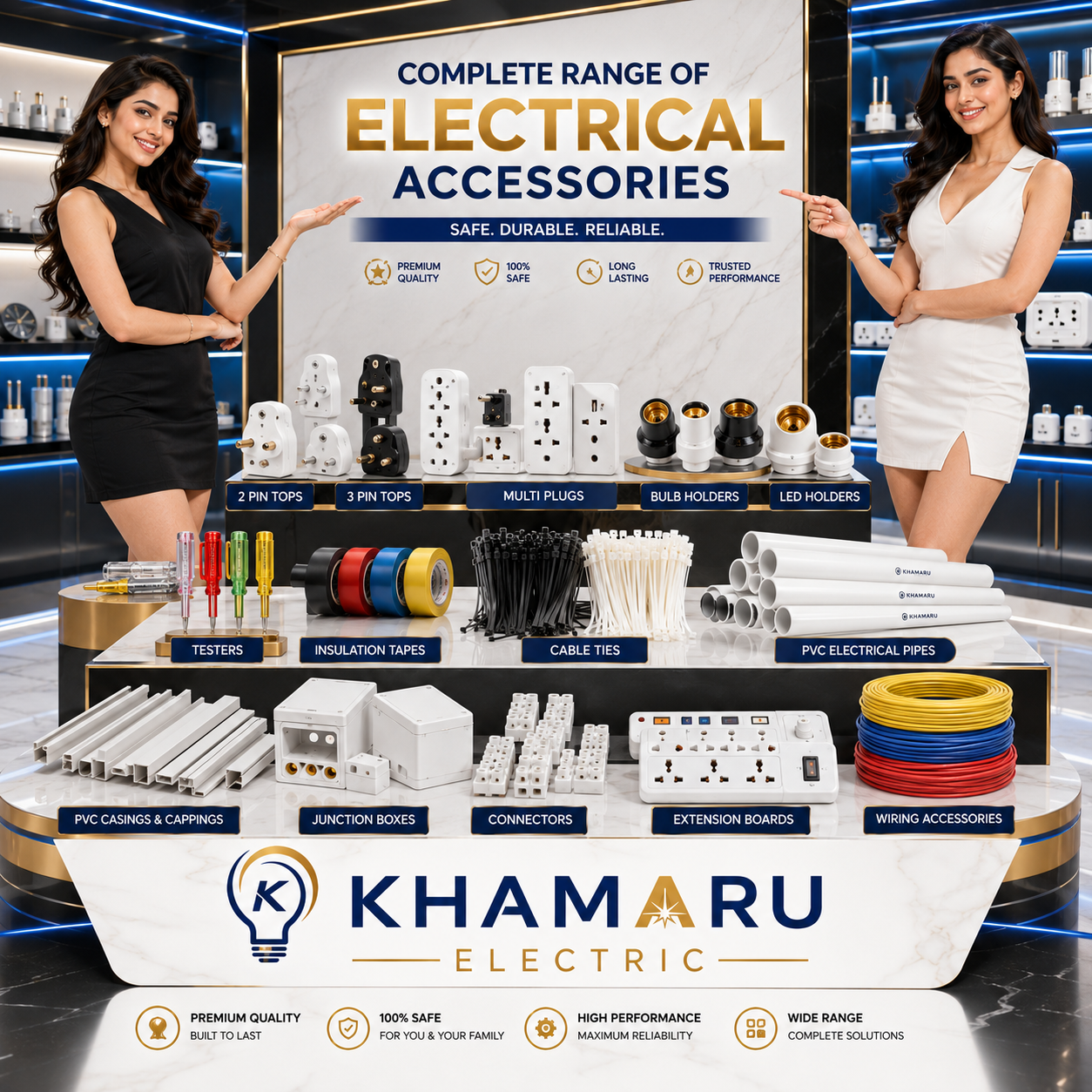 wire, cable, conduit, circuit breakers, wire nuts, electrical tape, cable ties,
